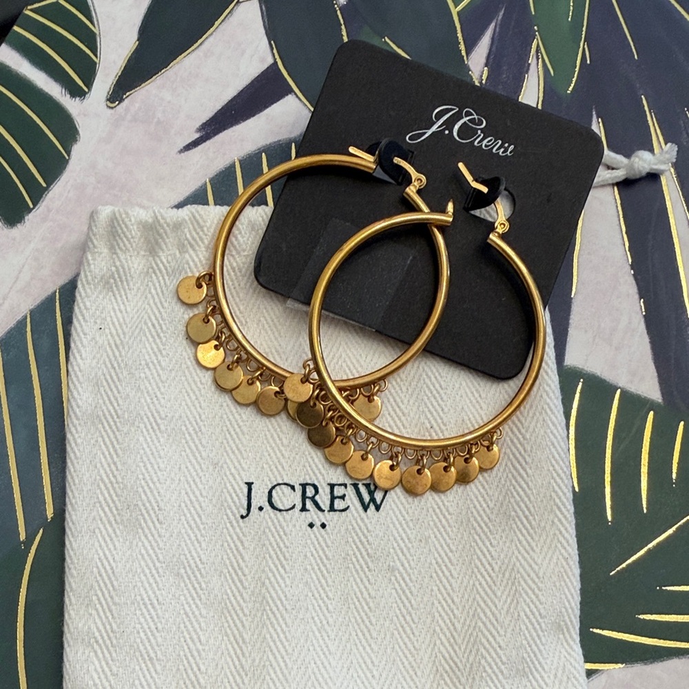 J. Crew Gold Hoop Earrings with Dangling Discs